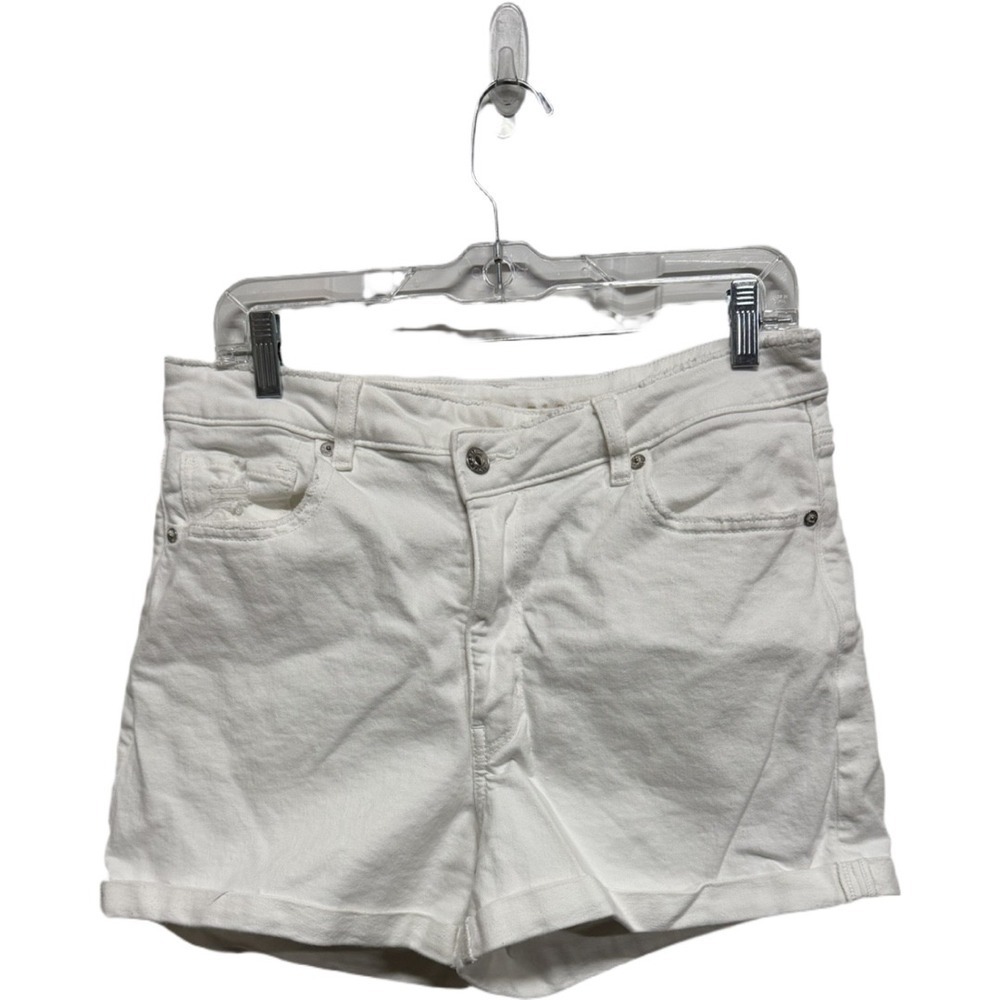 American Eagle Stretch Mom Shorts Crossover Button White Size 12 High Waist